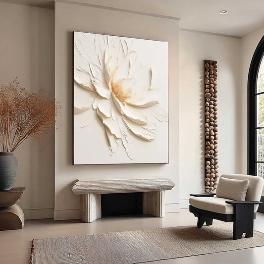 Alabaster Bloom – Minimalist Peony Impasto Oil Painting, view 2