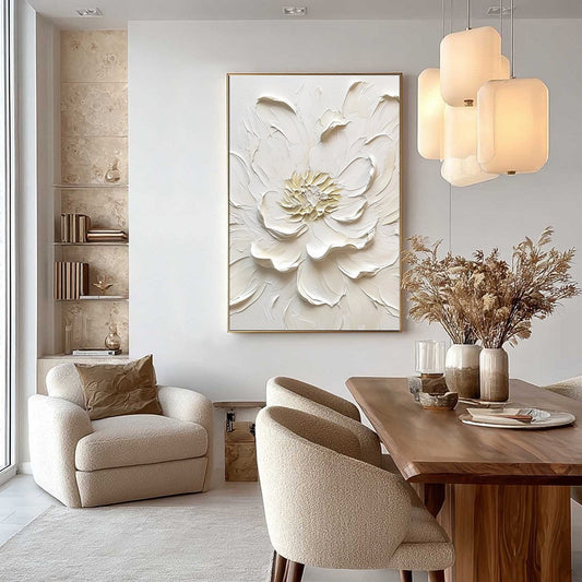 Alabaster Bloom – Peony Impasto Painting, view 2