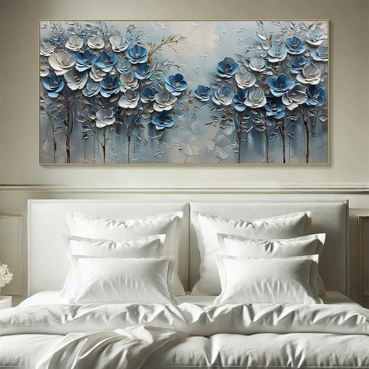 Azure Blossoms – Floral Textured Oil Painting, view 2