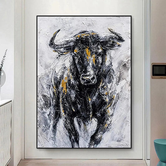 Charging Bull – Abstract Textured Oil Painting, view 2