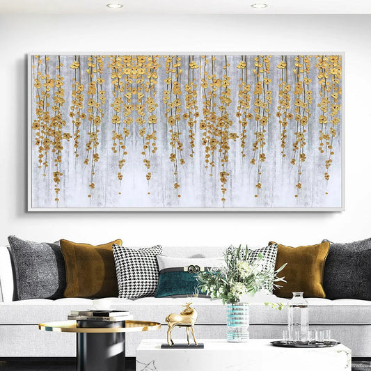 Golden Rain – Minimalist Floral Oil Painting, view 2