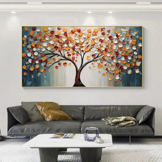 Golden Tree of Life hand-painted gold and ivory textured tree of life painting shown as stretched canvas