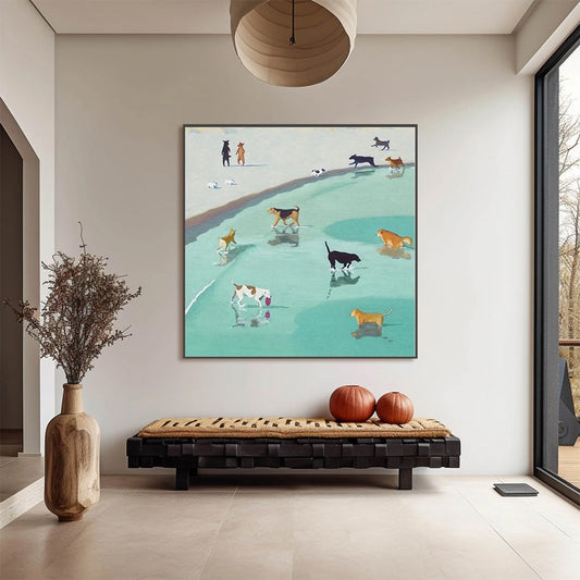 Paws At Tide – Minimalist Beach Oil Painting, view 2