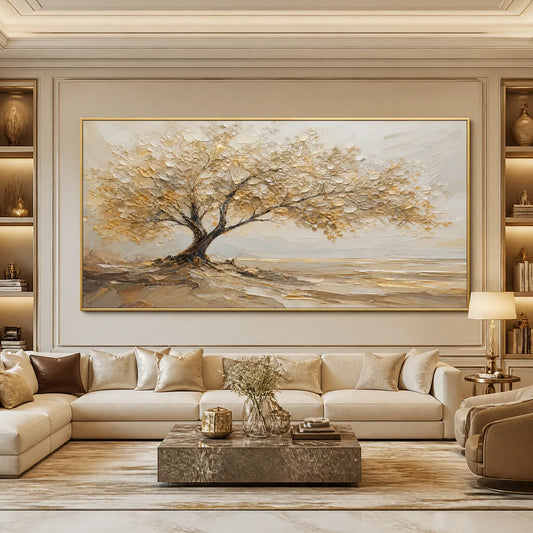 Solitary Sand Tree hand-painted beige and sand textured tree painting
