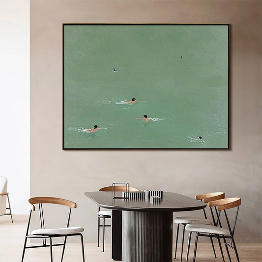 Tidal Glide hand-painted white and soft beige textured beach scene painting shown as stretched canvas
