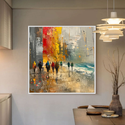Urban Vibrance – Figurative Palette Knife Oil Painting, view 2