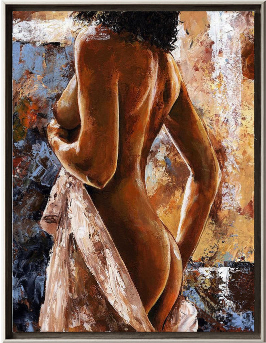 Original African Women Figure Canvas Art, Impressionist Naked Women Painting on Canvas, Modern Female Nude Wall Art Painting for Living Room