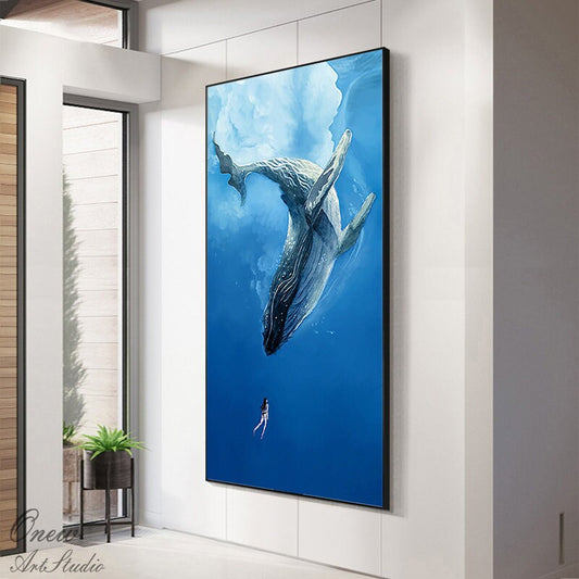 Original Humpback Whale Oil Painting on Canvas, Large Abstract Ocean Canvas Wall Art, Modern Animal Wall Art for Living Room, Bedroom Decor