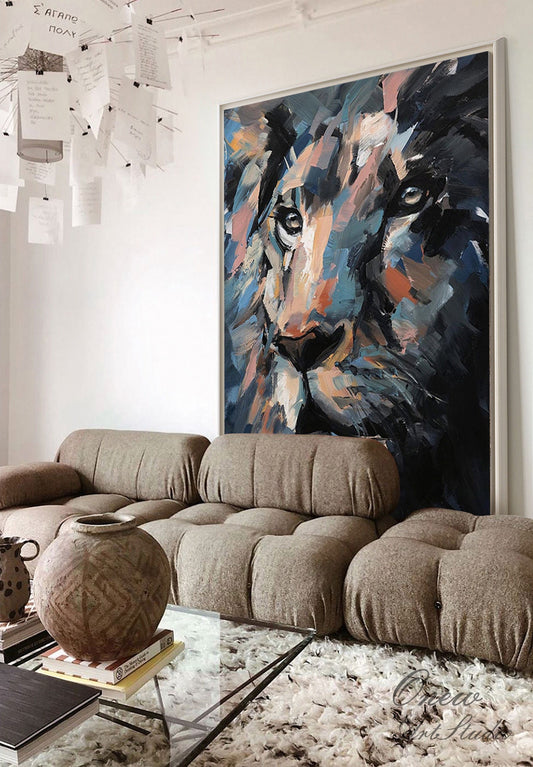 Original Lion Oil Painting on Canvas, Large Abstract Animal Canvas Wall Art, Modern Impressionist Lion Artwork for Living Room,bedroom Decor