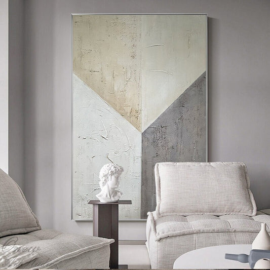Grey and Beige Abstract Oil Painting on Canvas, Large Original Hand-painted Canvas Wall Art, Modern Minimalist Textured Art for Living Room