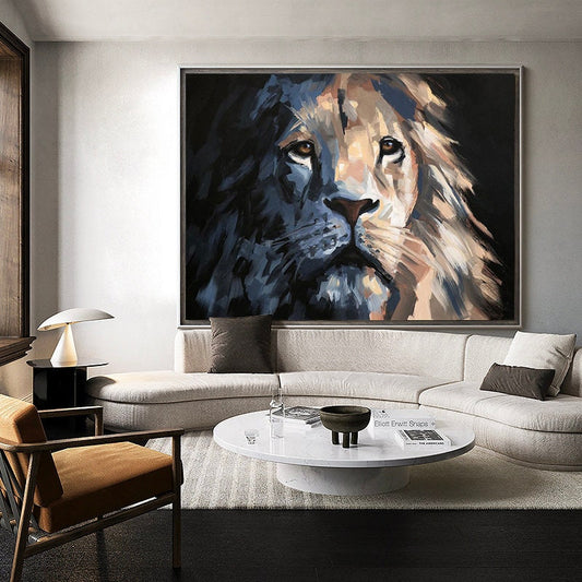 Large Impressionist Lion Oil Painting on Canvas, Original Lion Canvas Wall Art, Modern Hand-painted Animal Wall Art for Living Room Bedroom