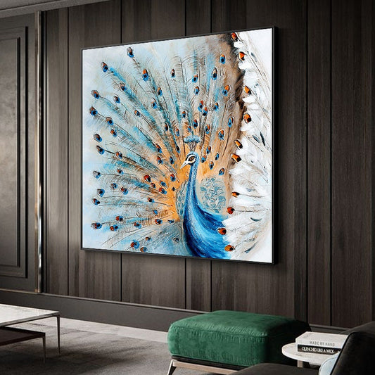 Original Hand-painted Peacock Oil Painting on Canvas, Large Abstract Peacock Canvas Wall Art, Modern Animal Wall Art for Living Room Bedroom