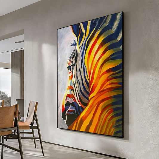 Abstract Colorful Zebra Oil Painting on Canvas, Large Original Zebra Canvas Wall Art, Hand-painted Animal Painting for Kids Room Living Room