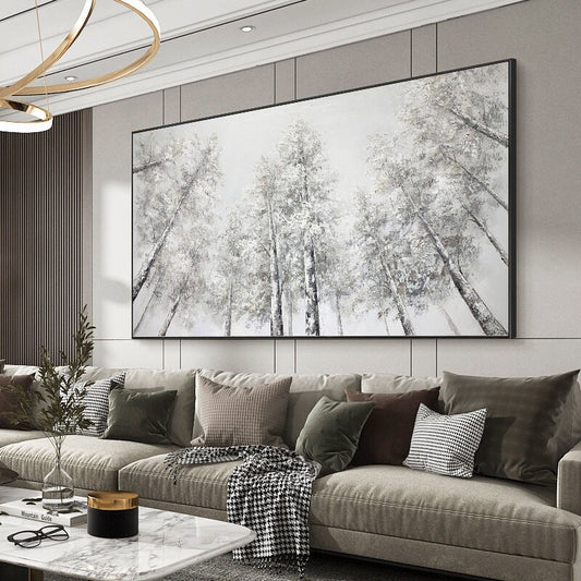 Large Abstract Birch Trees Canvas Wall Art, Original Landscape Oil Painting on Canvas, Modern Forest Wall Art for Living Room, Bedroom Décor