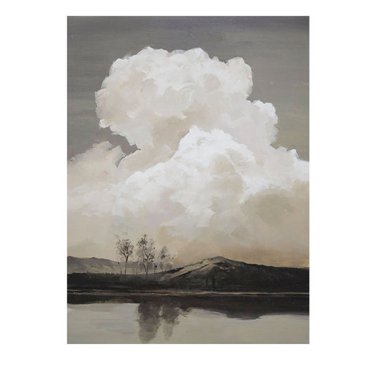 Abstract Landscape Oil Painting on Canvas, Original Mountain and River Canvas Wall Art, Modern Clouds Painting for Living Room, Home Décor