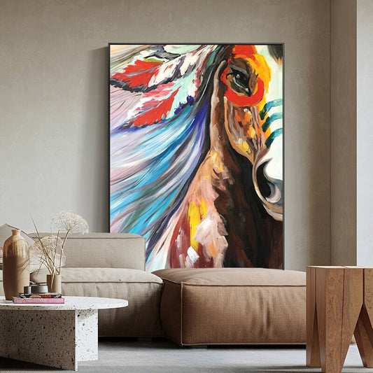 Large Colorful Horse Oil Painting on Canvas, Original Abstract War Horse Canvas Wall Art, Modern Animal painting for Living Room, Home Décor