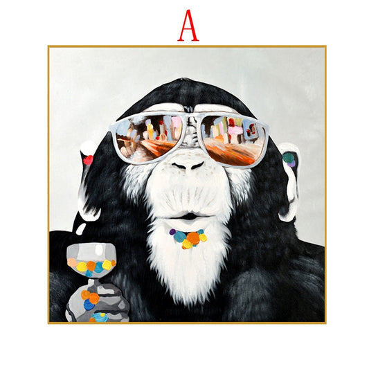 Abstract Monkey Oil Painting On Canvas, Large Original Monkey Canvas Wall Art, Banksy Gorilla Modern Wall Art for Living Room, Bedroom Décor