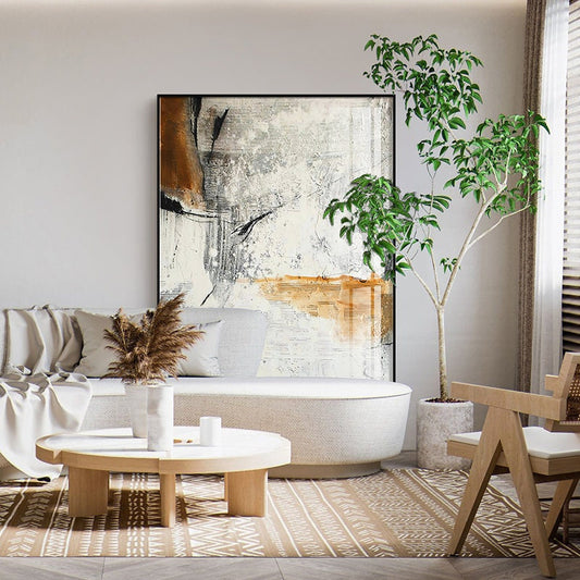 Abstract Canvas Wall Art, Large Original Oil Painting on Canvas, Modern White and Grey Minimalist Artwork for Bedroom, Living Room Wall Art