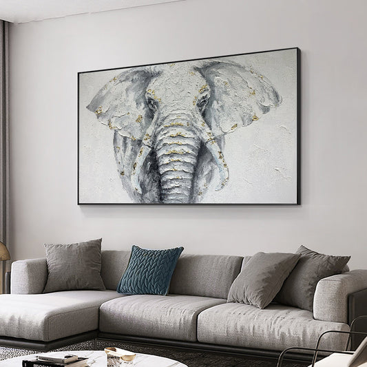 Large Abstract Elephant Oil Painting on Canvas, Original White Elephant Canvas Wall Art, Modern Animal Painting for Living Room, Home Décor