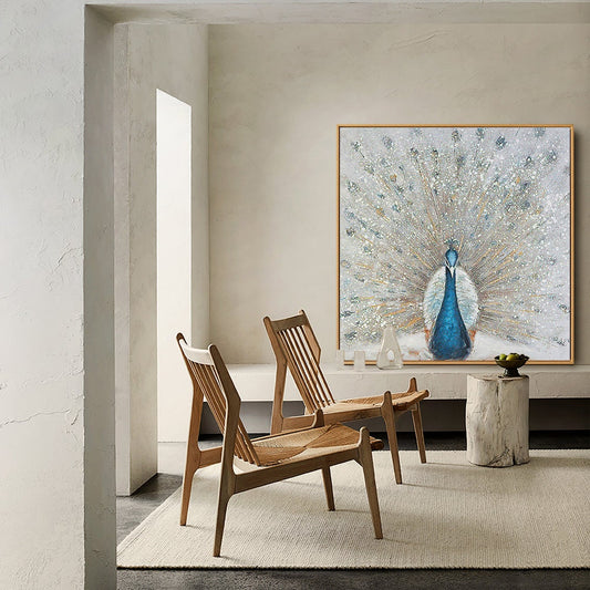 Large Abstract Peacock Oil Painting on Canvas, Original Hand-painted Peacock Canvas Wall Art, Modern Animal Wall Art for Living Room Bedroom