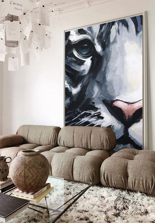 Original Tiger Oil Painting on Canvas, Large Abstract Tiger Canvas Wall Art, Modern Animal Painting for Living Room, Bedroom Décor