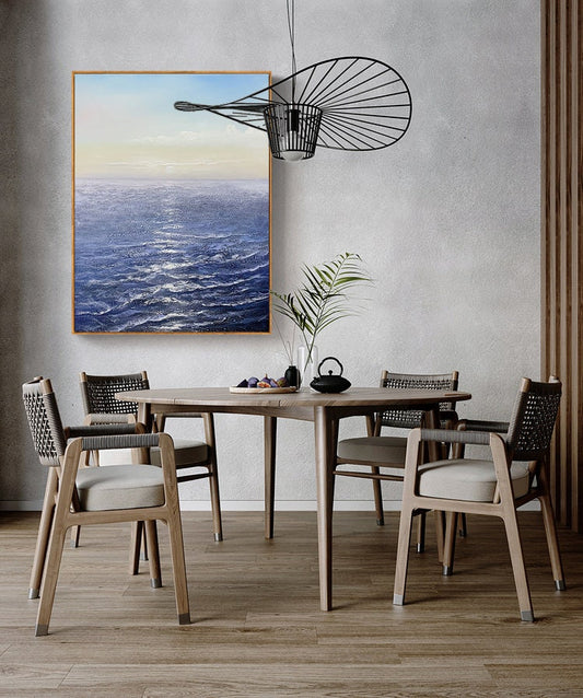 Abstract Ocean Oil Painting on Canvas, Large Original Seascape Canvas Wall Art, Modern Sea Waves Painting for Living Room, Bedroom Décor