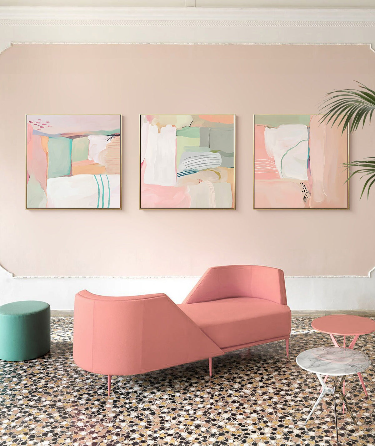 Pink and White Abstract Canvas Wall Art, Original Hand-painted Oil Painting on Canvas, Modern Minimalist Wall Art for Living Room,home Decor