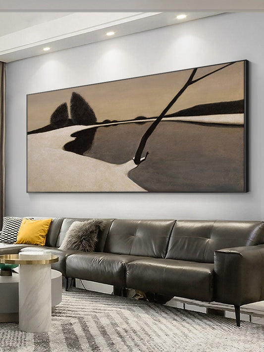 Abstract Brown and Black Oil Painting on Canvas, Large Abstract Landscape Canvas Wall Art,modern Minimalist Wall Art for Living Room Bedroom
