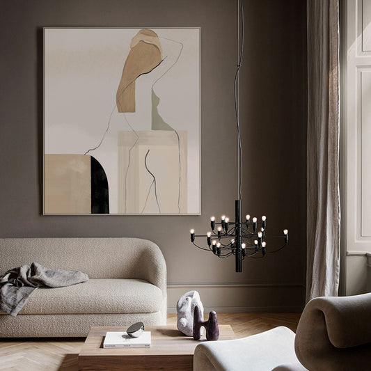 Large Abstract Woman Figure Canvas Art, Modern Hand-painted Geometric Oil Painting on Canvas, Minimalist Wall Art for Living Room,home Décor