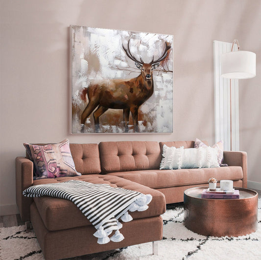 Large Abstract Deer Oil Painting on Canvas, Original Hand-painted Stag Canvas Wall Art, Modern Animal Painting for Living Room,bedroom Décor