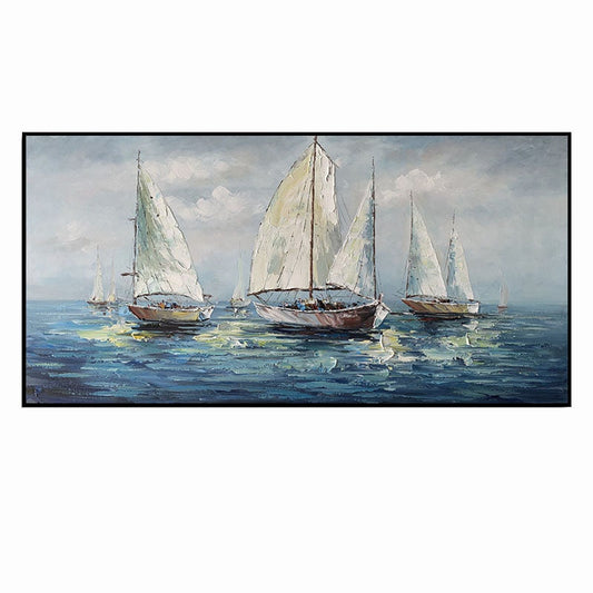 Large Abstract Sailboats Canvas Wall Art, Original Seascape Oil Painting on Canvas, Ocean Wall Art, Modern Nautical Painting for Living Room