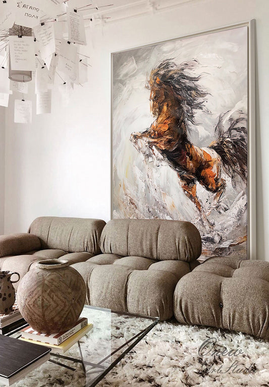 Large Abstract Horse Oil Painting on Canvas, Original Horse Canvas Wall Art, Modern Textured Animal Painting for Living Room, Bedroom Décor
