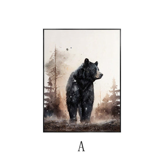 Large Abstract Black Bear Canvas Wall Art, Original Hand-painted Bear Oil Painting on Canvas, Modern Animal Painting for Living Room Bedroom