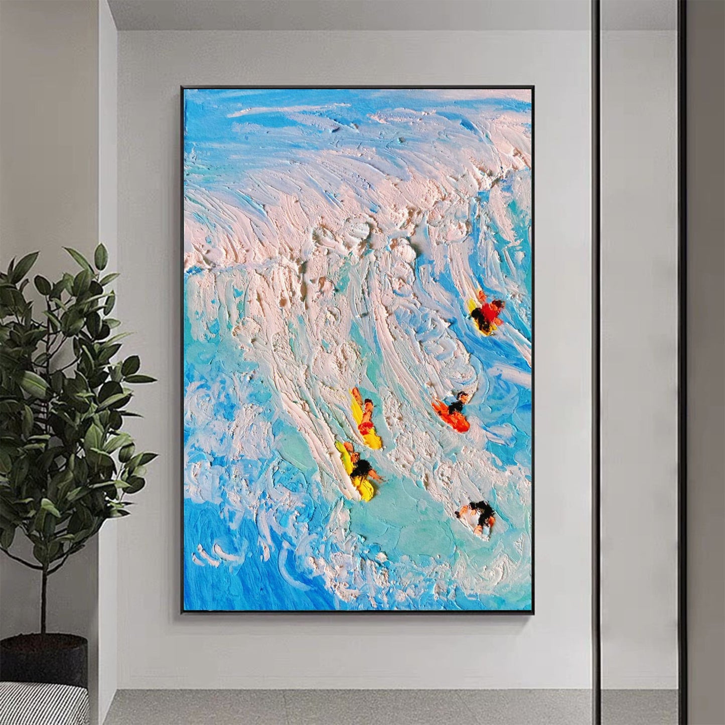 Blue Abstract Textured Ocean Wave Seascape Wall Art Oil Painting