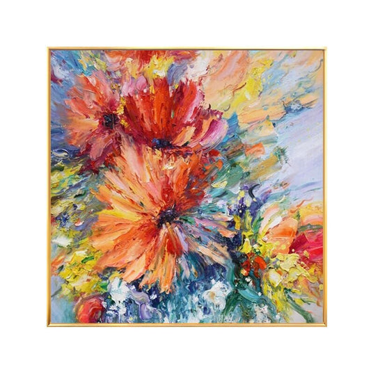 Impressionist Flower Oil Painting on Canvas, Large Colorful Flowers Canvas Wall Art, Modern Textured Floral Painting for Living Room Bedroom