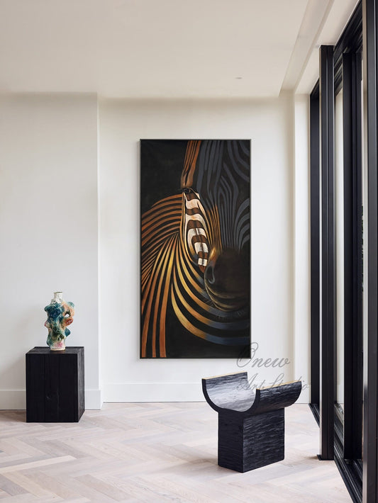 Abstract Colorful Zebra Oil Painting on Canvas, Large Original Zebra Canvas Wall Art, Hand-painted Animal Painting for Living Room Kids Room