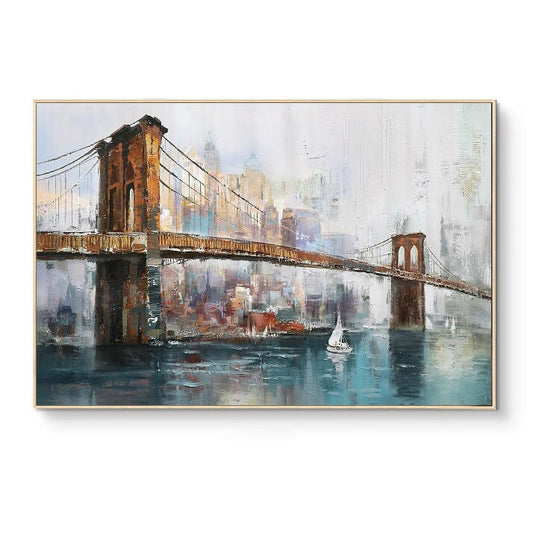Large Original Brooklyn Bridge Canvas Wall Art, Abstract New York Cityscape Oil Painting on Canvas,modern Manhattan Painting for Living Room