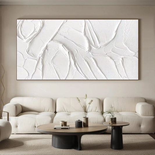 Textured White Mountain Painting – Framed Plaster Style Canvas Art – Abstract Painting