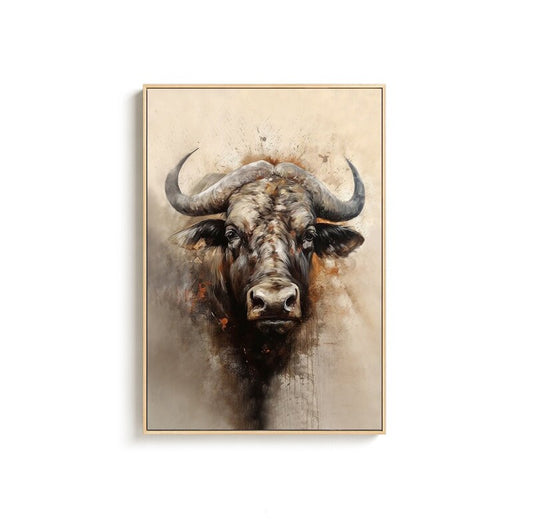 Large Classical Bull Oil Painting on Canvas, Original Hand-painted Bull Canvas Wall Art, Modern Animal Wall Art for Living Room, Home Decor