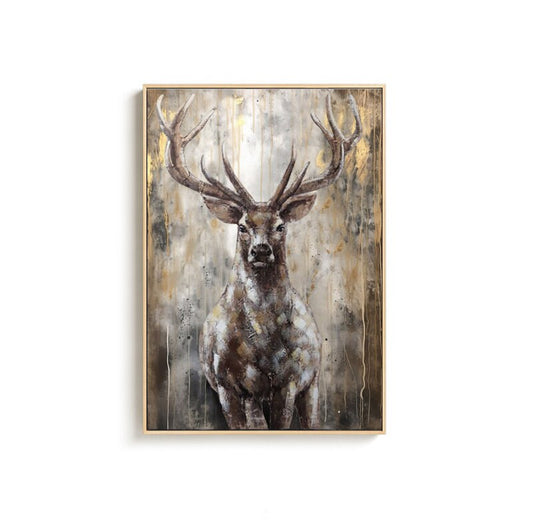 Large Abstract Deer Oil Painting on Canvas, Original Hand-painted Stag Canvas Wall Art, Modern Animal Painting for Living Room, Home Decor