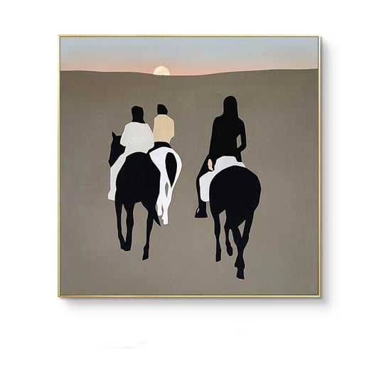 Abstract Horse Riding Oil Painting, Original Hand-painted Horse Riding Canvas Wall Art, Modern Landscape Painting for Living Room,home Décor