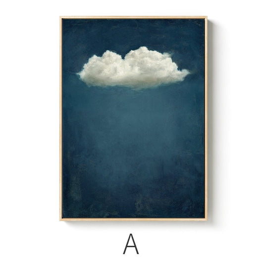 Abstract Cloud and Night Sky Oil Painting on Canvas, Original Blue and White Canvas Wall Art, Large Celestial Cloud Painting for Living Room