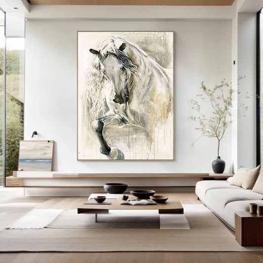 Abstract Horse Oil Painting – Minimalist Animal Wall Art – Abstract Animal Art