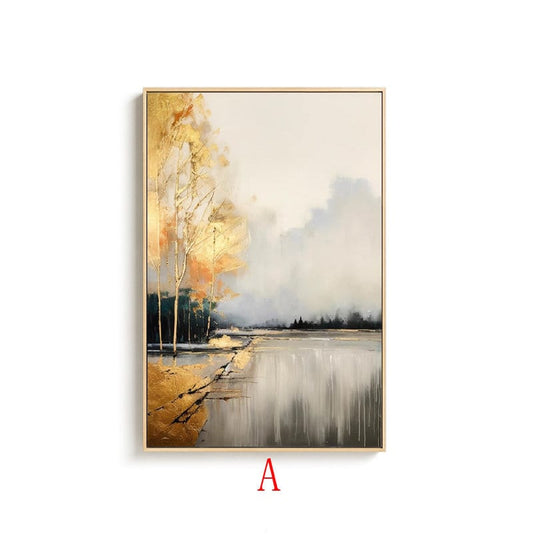 Large Abstract Landscape Oil Painting on Canvas, Original Golden Trees Canvas Wall Art, Modern Forest Wall Art for Living Room, Home Décor