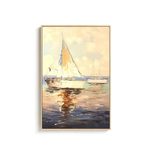 Abstract Sailboats Oil Painting on Canvas, Original Seascape Canvas Wall Art, Ocean Canvas Art, Modern Nautical Oil Painting for Living Room