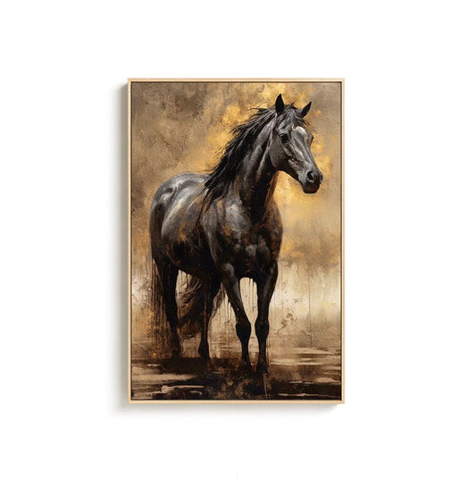 Large Impressionist Horse Oil Painting on Canvas, Original Black Horse Canvas Wall Art, Modern Animal Painting for Living Room, Office Decor