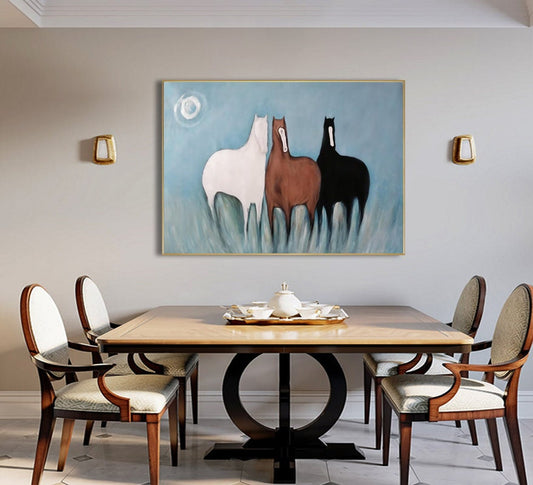 Large Abstract Horses Oil Painting on Canvas, Original Hand-painted Horse Canvas Wall Art, Modern Animal Painting for Living Room,home Décor