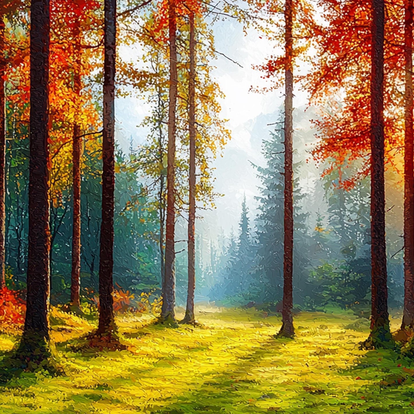 Vibrant Autumn Forest Tree Wall Art – Oil Painting
