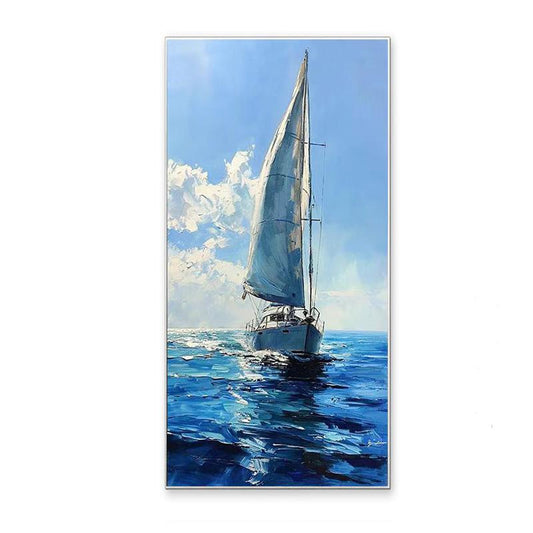 Large Abstract Sailboat Oil Painting on Canvas, Original Seascape Canvas Wall Art, Modern Nautical Wall Art for Living Room, Bedroom Decor