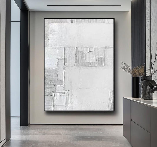 Grey and White Abstract Painting – Minimalist Wall Art